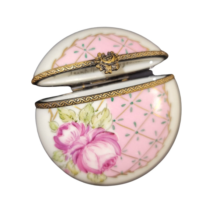 Pink Rose Elegance Box for Refined Style Porcelain Limoges round French Trinket Box