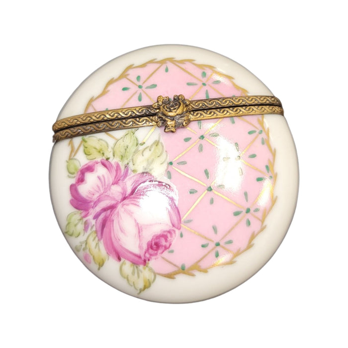 Pink Rose Elegance Box for Refined Style Porcelain Limoges round French Trinket Box