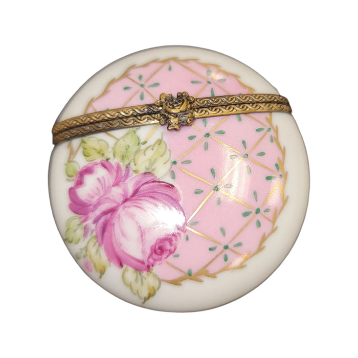 Pink Rose Elegance Box for Refined Style Porcelain Limoges round French Trinket Box