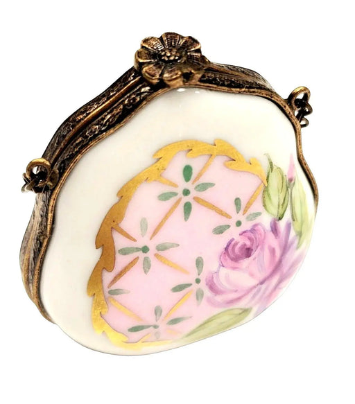 Pink Rose Limoges Box for Collectors Porcelain Limoges purse trinket box limoges French Trinket Box