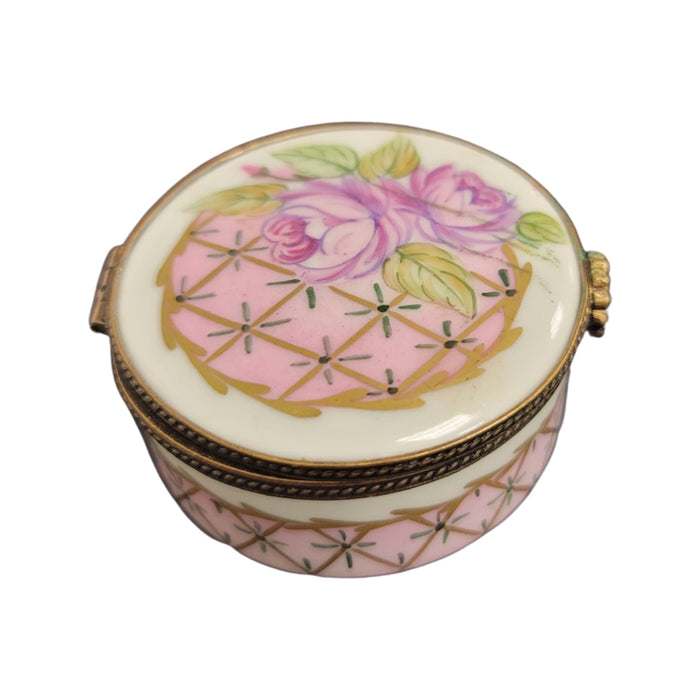Pink Roses Pill Box for Elegant Gifting Porcelain Limoges round French Trinket Box