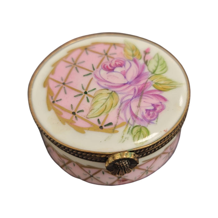 Pink Roses Pill Box for Elegant Gifting Porcelain Limoges round French Trinket Box