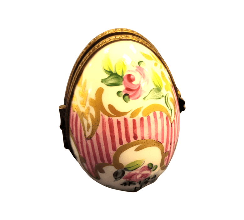 Pink Stripes Egg Frame for Elegant Decor Porcelain Limoges egg French Trinket Box