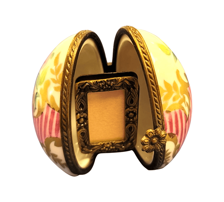 Pink Stripes Egg Frame for Elegant Decor Porcelain Limoges egg French Trinket Box