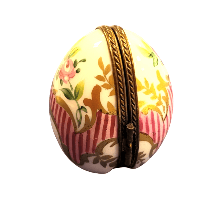 Pink Stripes Egg Frame for Elegant Decor Porcelain Limoges egg French Trinket Box