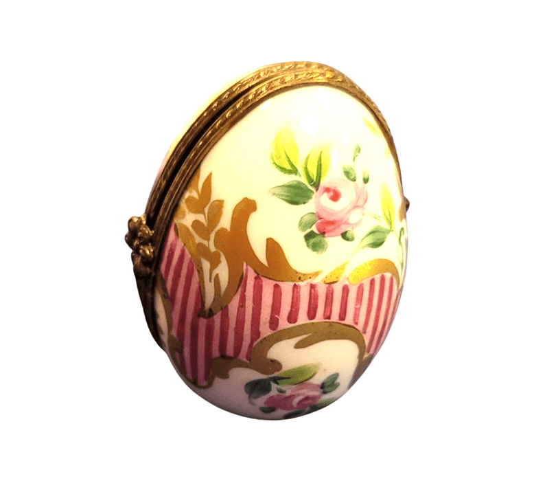 Pink Stripes Egg Frame for Elegant Decor Porcelain Limoges egg French Trinket Box
