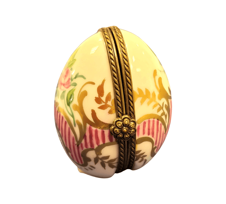 Pink Stripes Egg Frame for Elegant Decor Porcelain Limoges egg French Trinket Box