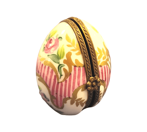 Pink Stripes Egg Frame for Elegant Decor Porcelain Limoges egg French Trinket Box