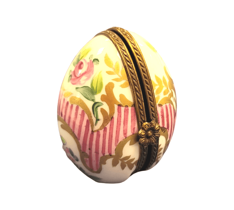 Pink Stripes Egg Frame for Elegant Decor Porcelain Limoges egg French Trinket Box