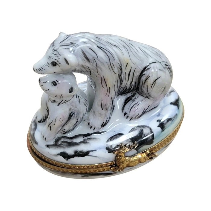 Polar Bear and Cub Elegance for Collectors Porcelain Limoges bear wild animal French Trinket Box