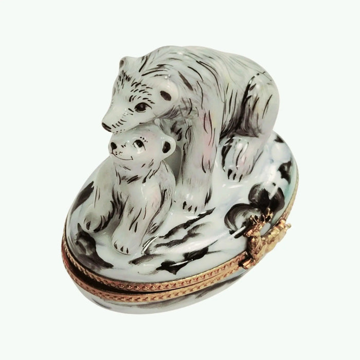 Polar Bear and Cub Elegance for Collectors Porcelain Limoges bear wild animal French Trinket Box