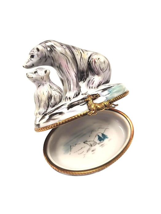 Polar Bear and Cub Elegance for Collectors Porcelain Limoges bear wild animal French Trinket Box