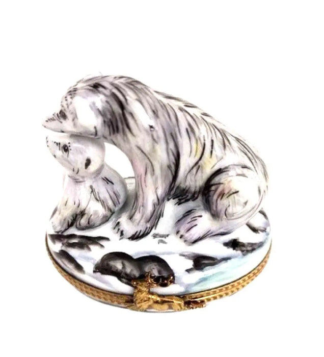 Polar Bear and Cub Elegance for Collectors Porcelain Limoges bear wild animal French Trinket Box