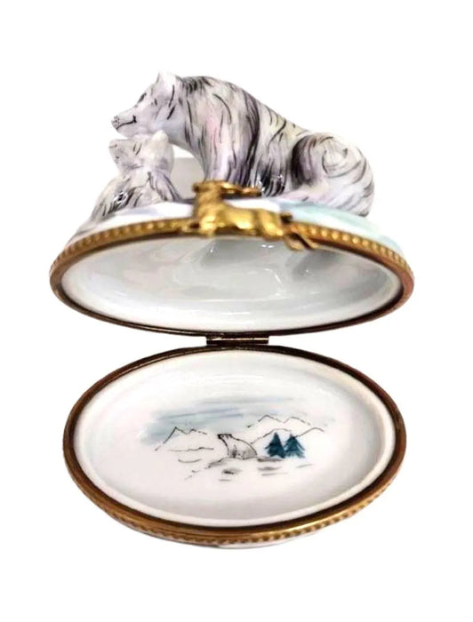 Polar Bear and Cub Elegance for Collectors Porcelain Limoges bear wild animal French Trinket Box