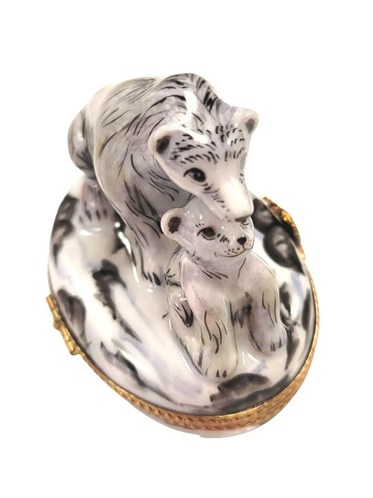 Polar Bear and Cub Elegance for Collectors Porcelain Limoges bear wild animal French Trinket Box