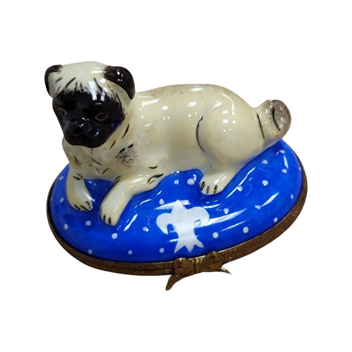 Pug Dog on Blue-dog beach limoges box-CH8C207
