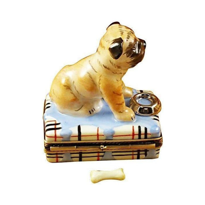The painter's artistry shows on this Pug with Spilt Water & Removable Bone Limoges box