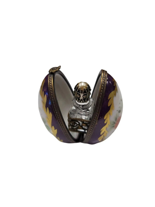Purple Egg Perfume Box for Collectors Porcelain Limoges perfume egg French Trinket Box