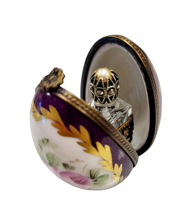 Purple Egg Perfume Box for Collectors Porcelain Limoges perfume egg French Trinket Box