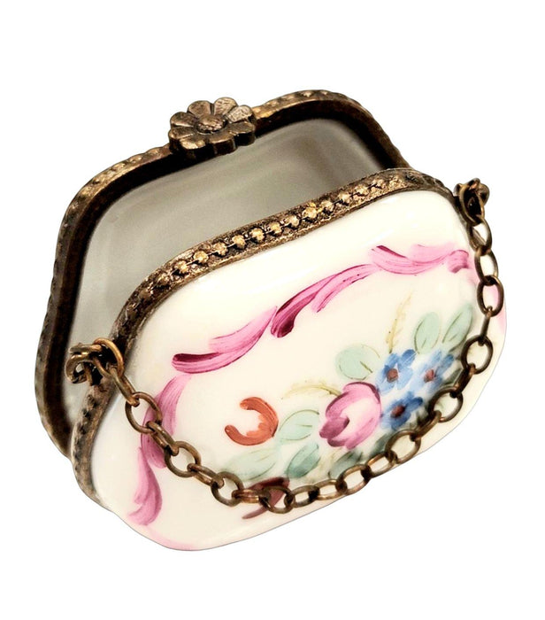 Purse Flower Patch w Special Antiqued Brass - One of a Kind Hand Painted Limoges Box Porcelain Figurine-purse trinket box limoges-CHPU30