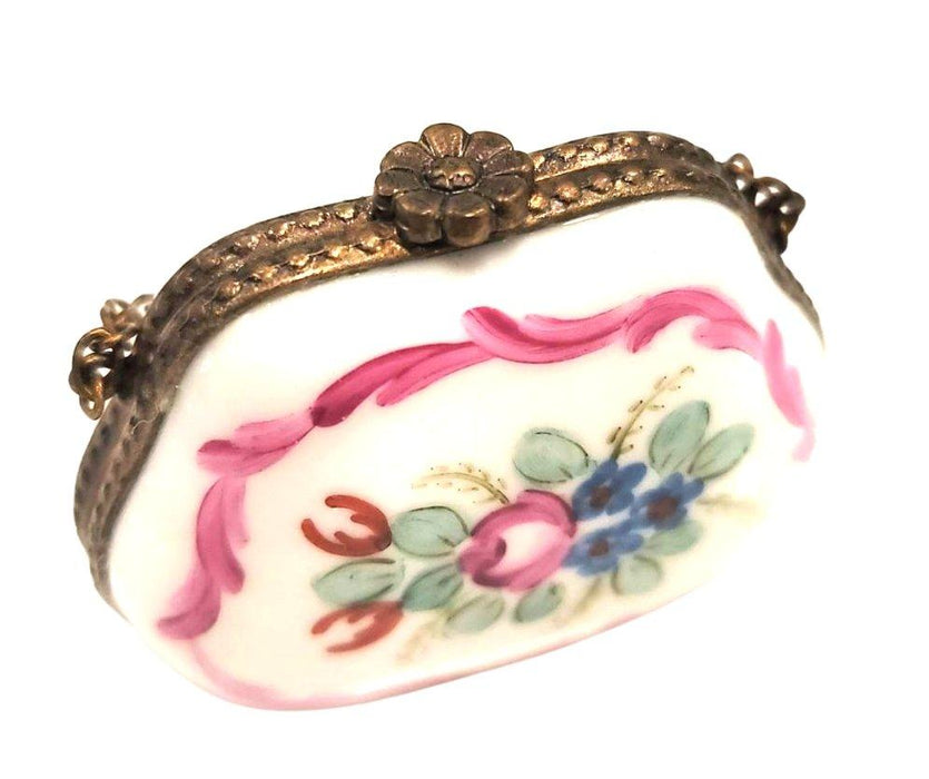 Purse Flower Patch w Special Antiqued Brass - One of a Kind Hand Painted Limoges Box Porcelain Figurine-purse trinket box limoges-CHPU30