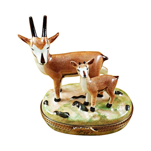 Limoges Boutique presents the Rochard African Antelope with Baby, a genuine Limoges box painted by hand in France