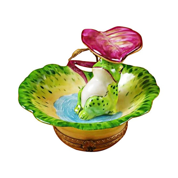 Authentic Rochard Frog Under Leaf Limoges box, hand-painted in France, from Limoges Boutique