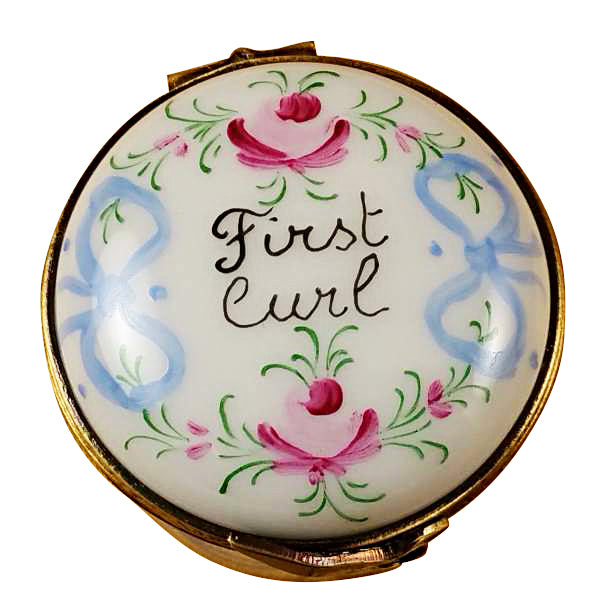 Round Blue First Curl Limoges Box Baby Keepsake Gift Authentic Limoges Box