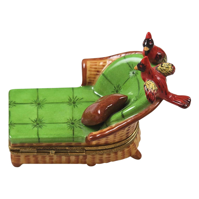 Cardinal Chaise Lounge for Nature Lovers Porcelain Limoges bird couch French Trinket Box