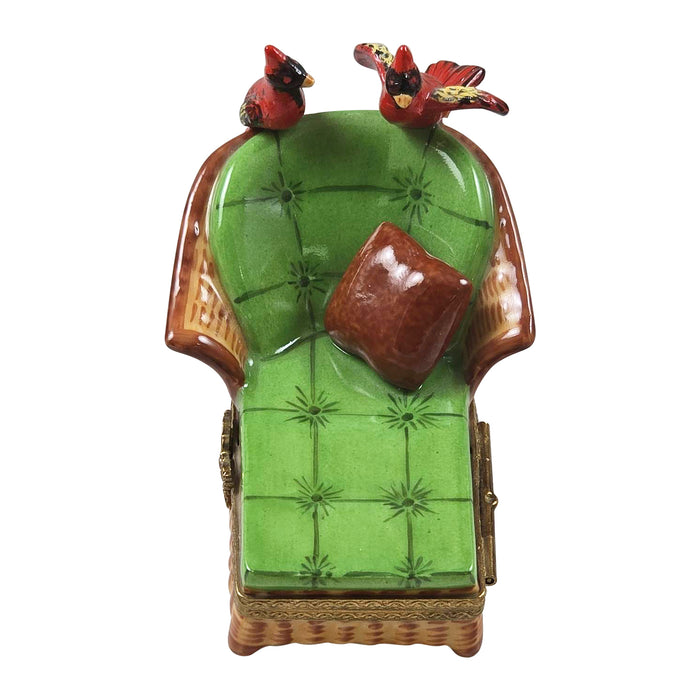 Cardinal Chaise Lounge for Nature Lovers Porcelain Limoges bird couch French Trinket Box