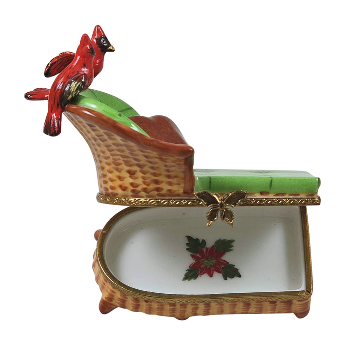 Cardinal Chaise Lounge for Nature Lovers Porcelain Limoges bird couch French Trinket Box