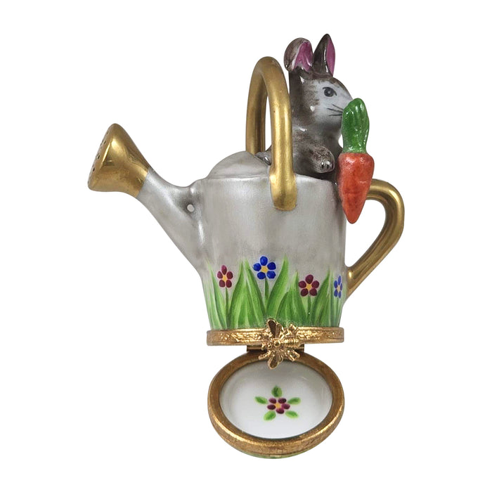 Rabbit in Watering Can for Garden Lovers Porcelain Limoges rabbit garden French Trinket Box