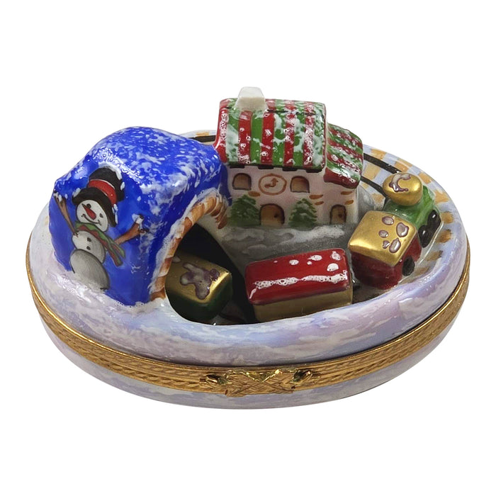 Snowy Train Village Limoges Box Porcelain Limoges xmas theme vehicle French Trinket Box