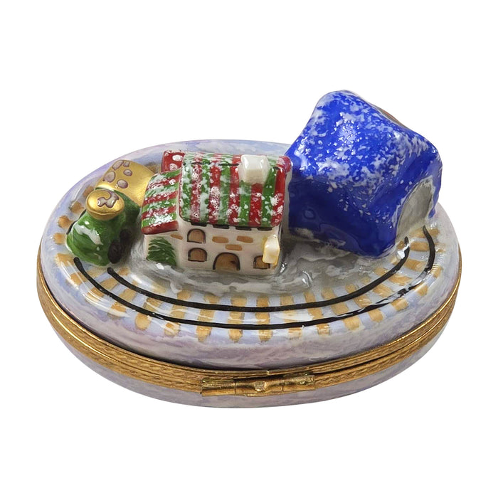 Snowy Train Village Limoges Box Porcelain Limoges xmas theme vehicle French Trinket Box