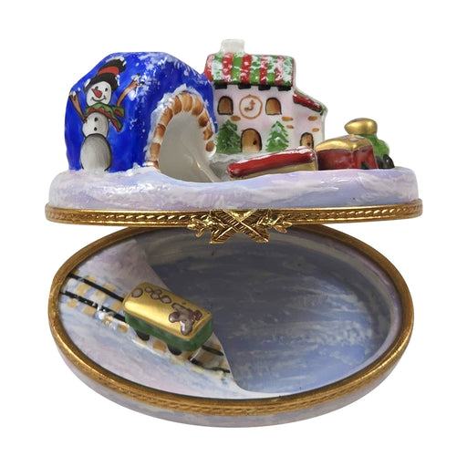Snowy Train Village Limoges Box Porcelain Limoges xmas theme vehicle French Trinket Box
