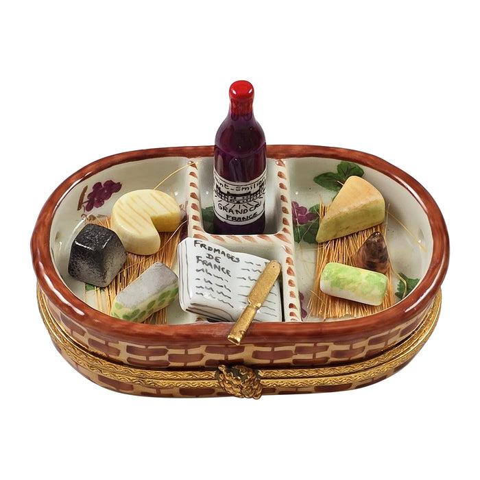 Cheese Basket with Wine Delight for Food Lovers Porcelain Limoges food French Trinket Box