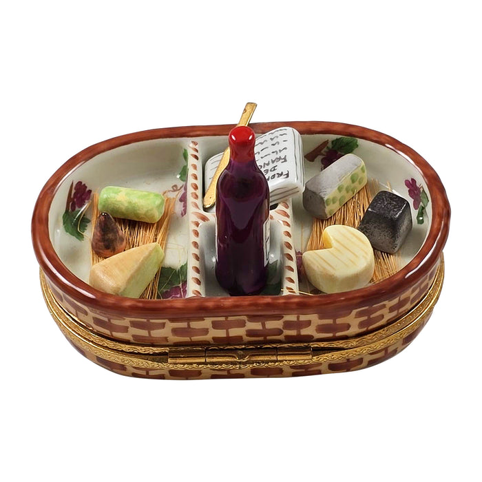 Cheese Basket with Wine Delight for Food Lovers Porcelain Limoges food French Trinket Box