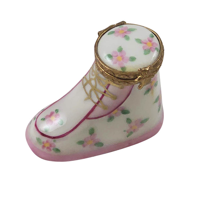Pink Baby Bootie for Newborn Gift Porcelain Limoges Baby French Trinket Box