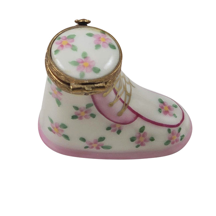 Pink Baby Bootie for Newborn Gift Porcelain Limoges Baby French Trinket Box