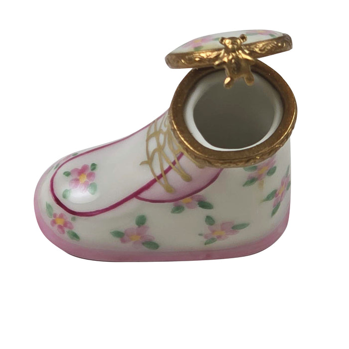 Pink Baby Bootie for Newborn Gift Porcelain Limoges Baby French Trinket Box