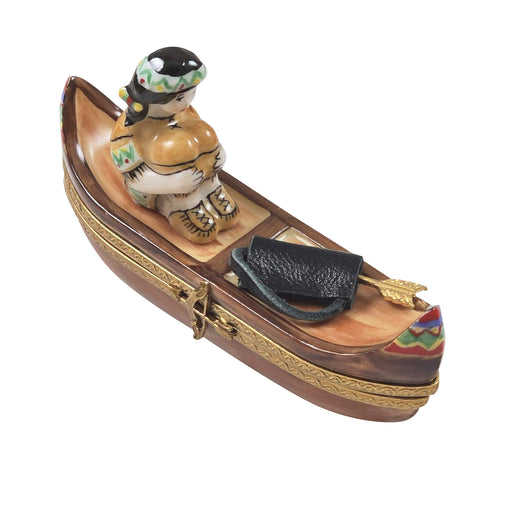 Indian in Canoe Limoges Box Porcelain Limoges United States Myth Thanksgiving French Trinket Box
