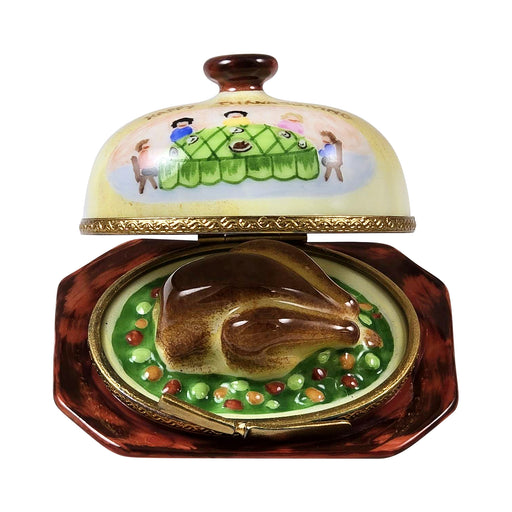 Turkey Under Dome with Family Limoges box opened to show the inside, a keepsake to tuck a treasure in