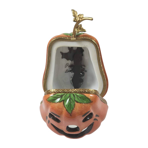 Jack-O-Lantern Pumpkin w Bat Trinket for Halloween Enthusiasts Authentic Limoges Box