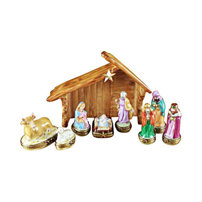 Authentic Rochard EightPiece Mini Hinged Nativity Stable Limoges box, hand-painted in France, from Limoges Boutique