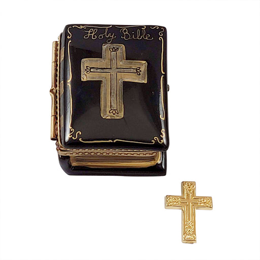 Black Bible with Removable Brass Cross by Rochard, an authentic French Limoges box from Limoges Boutique