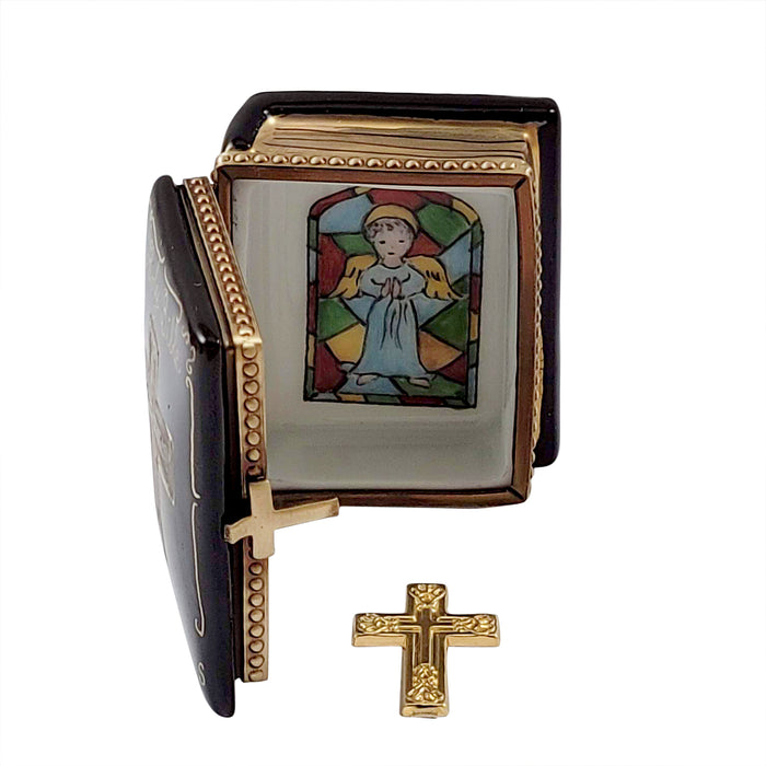 Black Bible with Removable Brass Cross Limoges Box
