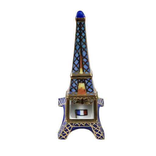 Blue Eiffel Tower for Parisian Collectors Limoges box opened to show the inside, a keepsake to tuck a treasure in