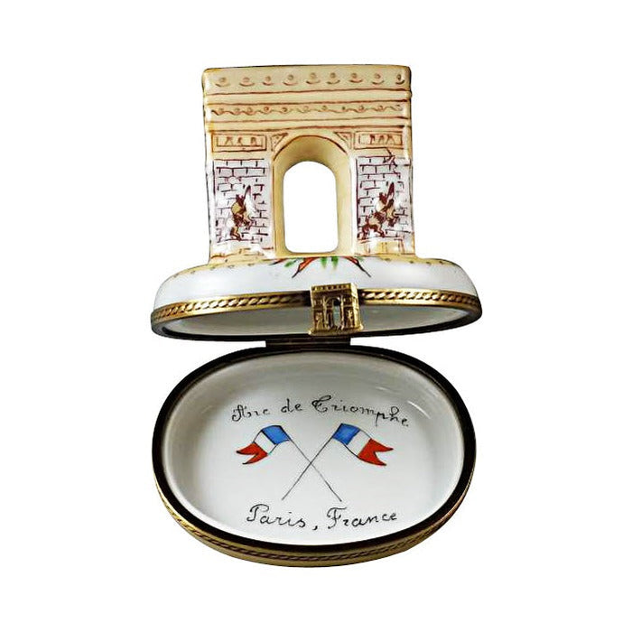 Arc De Triomphe Limoges box opened to show the inside, a keepsake to tuck a treasure in