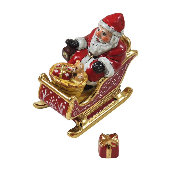 Santa in Red Sleigh with Removable Present Limoges Box