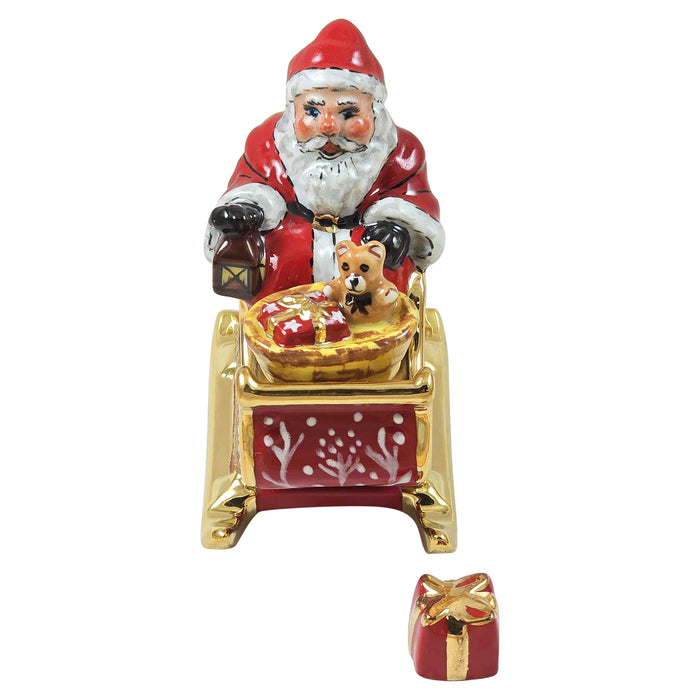 Santa in Red Sleigh with Removable Present Limoges Box